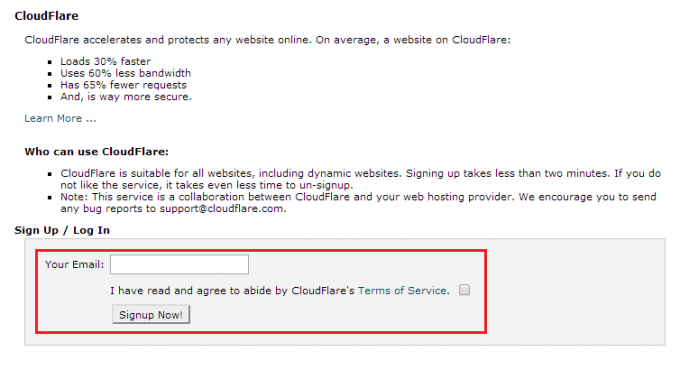 CloudFlare CDN Sing Up / Log In