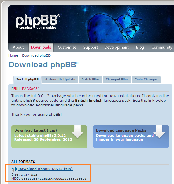 download phpbb installation package