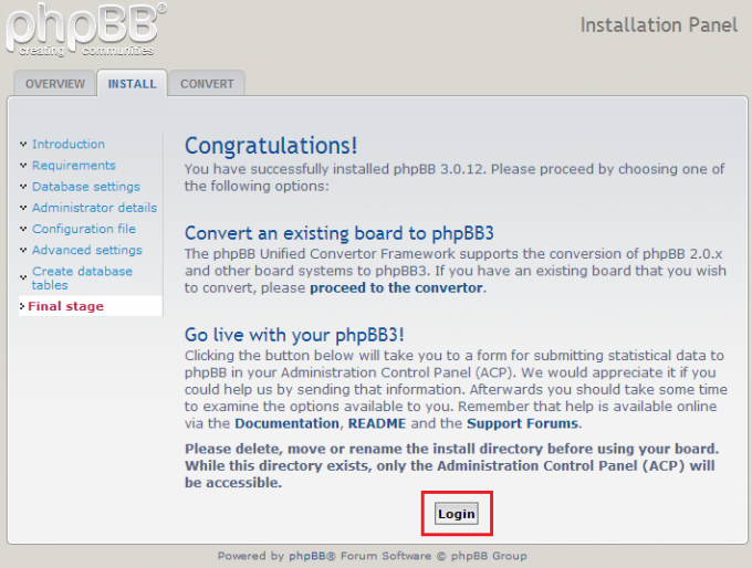 install phpBB manually success