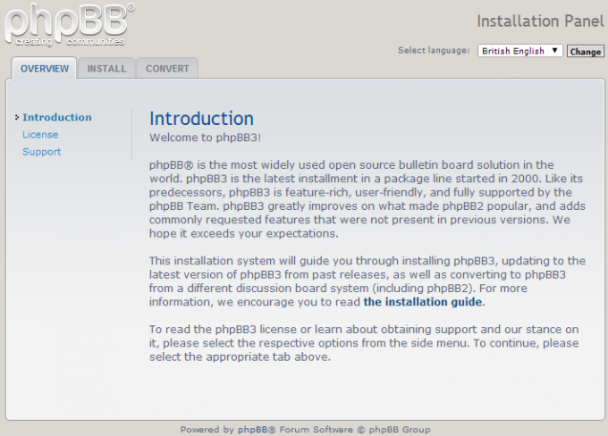 phpBB manual installation introduction