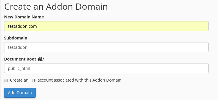 Create Addon Domain